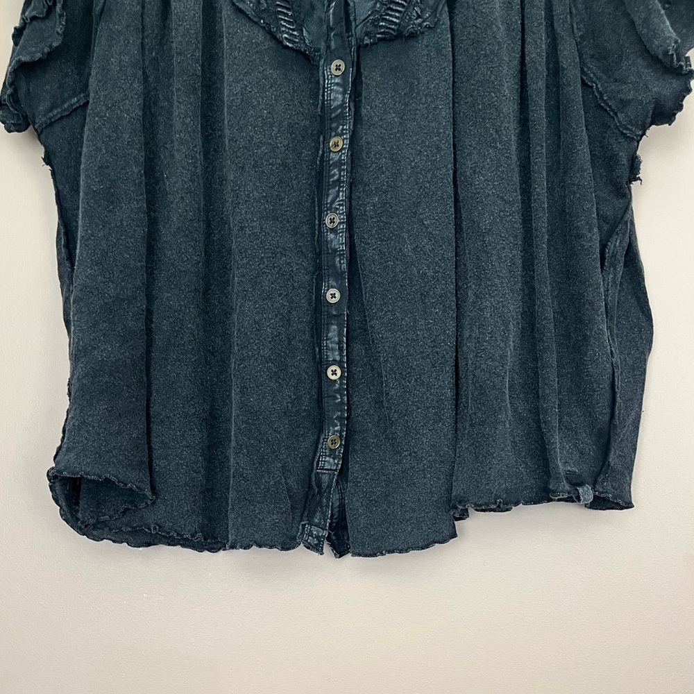 {Free People We The Free} Sofia Henley Short Sleeve Top in Washed Black - Medium - Picture 4 of 9